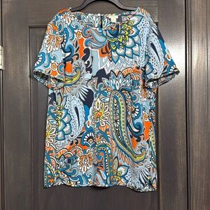 J. Crew Paisley Short Sleeve Blouse - Blue, Orange, Green